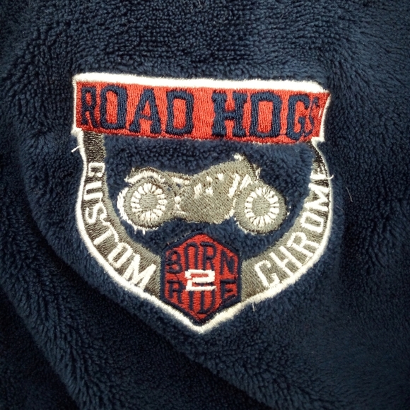 Joe Boxer Road Hogs Custom Chrome Born 2 Ride Blue Plush Men's Robe No Belt L - Picture 8 of 9
